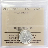 1920 Canada 10-cents ICCS Certified MS-63 (XXP 665)