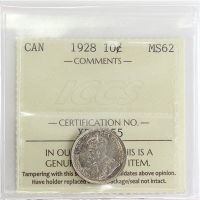1928 Canada 10-cents ICCS Certified MS-62 (XRN 655)