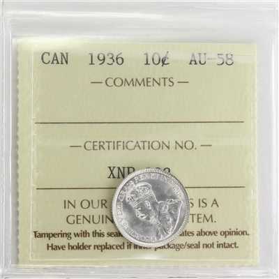 1936 Canada 10-cents ICCS Certified AU-58