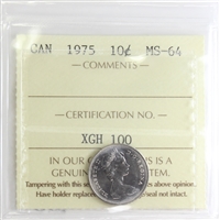 1975 Canada 10-cents ICCS Certified MS-64