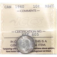 1940 Canada 10-cent ICCS Certified MS-65 (XZF 605)