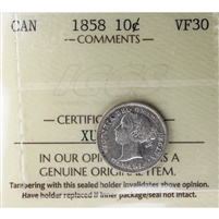 1858 Canada 10-cents ICCS Certified VF-30