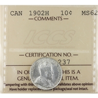 1902H Canada 10-cents ICCS Certified MS-62 (XZD 237)