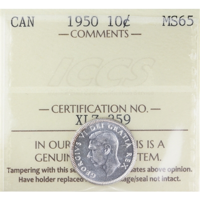 1950 Canada 10-cents ICCS Certified MS-65 (XLZ 259)