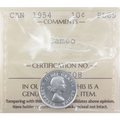 1954 Canada 10-cents ICCS Certified PL-65 Cameo
