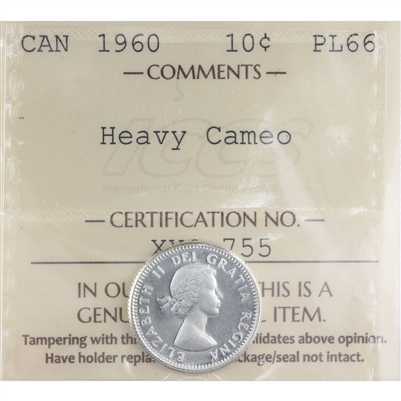 1960 Canada 10-cents ICCS Certified PL-66 Heavy Cameo