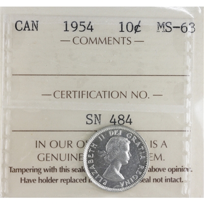 1954 Canada 10-cents ICCS Certified MS-63