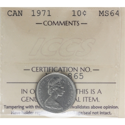 1971 Canada 10-cents ICCS Certified MS-64