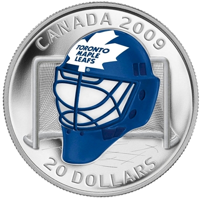 2009 Canada $20 Toronto Maple Leafs NHL Goalie Mask & Acrylic Stand Sterling Silver
