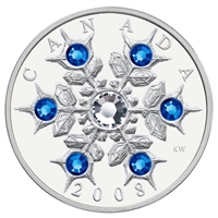 2008 Canada $20 Sapphire Crystal Snowflake Fine Silver