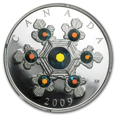 2009 Canada $20 Blue Crystal Snowflake Fine Silver Coin