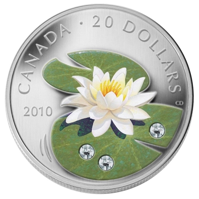 RDC 2010 Canada $20 Swarovski Crystal Water Lily (Impaired)