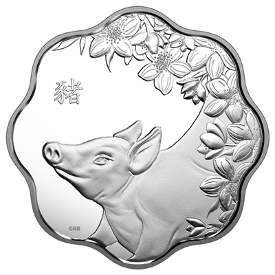 2019 $15 Lunar Lotus Year of the Pig Fine Silver