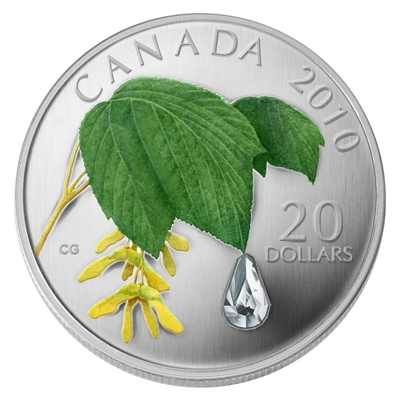 2010 Canada $20 Maple Leaf Crystal Raindrop Fine Silver