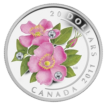 RDC 2011 Canada $20 Swarovski Crystals - Wild Rose Fine Silver (scratched capsule)