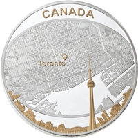 2011 Canada $25 Toronto City Map 2oz. Gold Plated Fine Silver (No Tax)