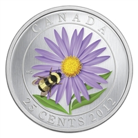 2012 Canada 25-cent Flower & Fauna - Aster and Bumble Bee Cupronickel Coloured Coin