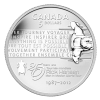 2012 Canada $5 Rick Hansen's Man-In-Motion Tour Anniversary (NO Tax)