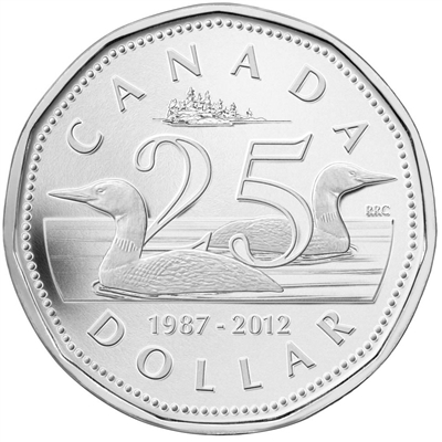 RDC 2012 Canada $1 25th Anniversary of the Loonie Fine Silver (No Tax) mark on obverse