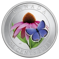 2013 Canada 25-cent Flower & Fauna Purple Coneflower & Eastern Tailed Blue Butterfly