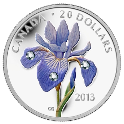 RDC 2013 Canada $20 Swarovski Crystals - Blue Flag Iris Fine Silver (Impaired)