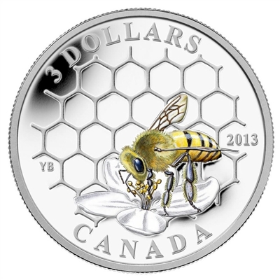 RDC 2013 Canada $3 Animal Architects - Bee & Hive Fine Silver (No Tax) impaired