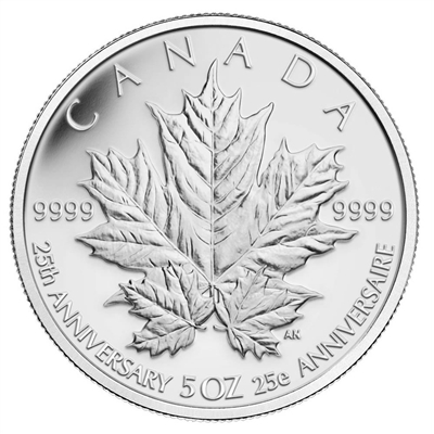 2013 Canada $50 Silver Maple Leaf 25th Anniversary 5oz Silver (No Tax)