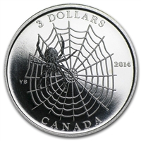 2014 Canada $3 Animal Architects - Spider & Web Fine Silver (No Tax) -