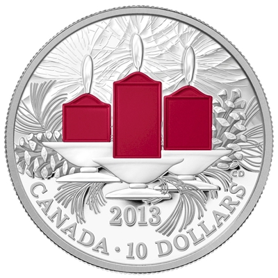 RDC 2013 Canada $10 Holiday Candles Fine Silver (No Tax) Writing on sleeve