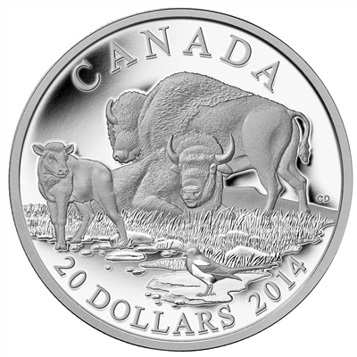 RDC 2014 Canada $20 Bison: A Family at Rest Fine Silver (No Tax) Impaired