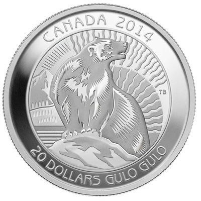 2014 $20 Untamed Canada - Wolverine Fine Silver (No Tax)