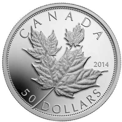 2014 Canada $50 Maple Leaves 5oz. Fine Silver Coin (TAX Exempt)