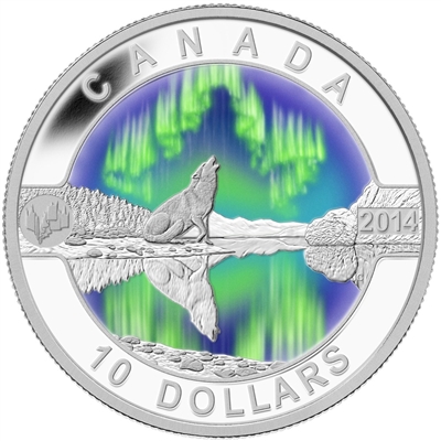RDC 2014 $10 O Canada - Northern Lights Coloured Silver (No Tax) Toned