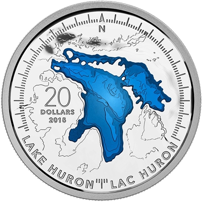 2015 Canada $20 The Great Lakes: Lake Huron Fine Silver (No Tax)