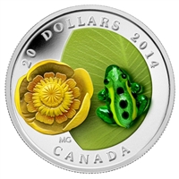 2014 Canada $20 Water-Lily & Venetian Glass Leopard Frog Silver Coin