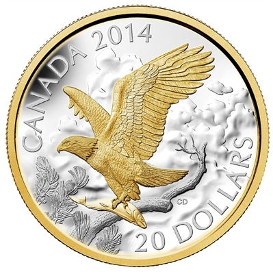 2014 Canada $20 Gilded Perched Bald Eagle (TAX Exempt)