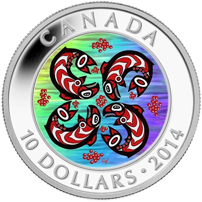 2014 Canada $10 First Nations Art - Salmon Fine Silver (No Tax)