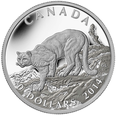 2014 Canada $20 Cougar: Atop A Mountain Fine Silver (TAX Exempt)