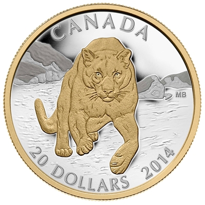 2014 Canada $20 Cougar - Pouncing in the Snow Fine Silver (No Tax)