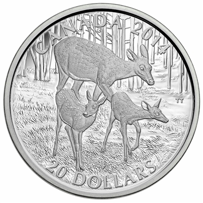 RDC 2014 Canada $20 White-Tailed Deer - Doe & Her Fawns Fine Silver (No Tax) Impaired