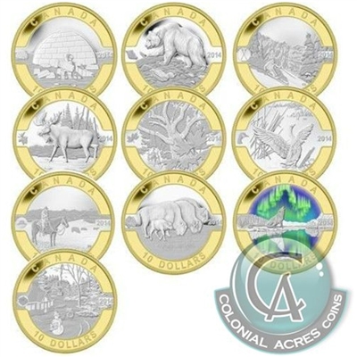 2014 $10 O Canada 10-coin Silver Set with Gold Plating (No Tax)