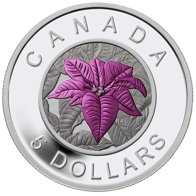 2014 $5 Flowers in Canada - Poinsettia Silver & Niobium Coin (No Tax)