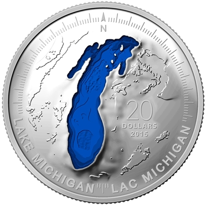 2015 Canada $20 The Great Lakes: Lake Michigan Fine Silver (No Tax)