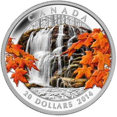 RDC 2014 Canada $20 Autumn Falls Fine Silver Coin (No Tax) - Impaired sleeve