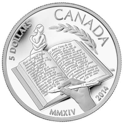 RDC 2014 Canada $5 Alice Munro Fine Silver Coin (No Tax) lightly toned