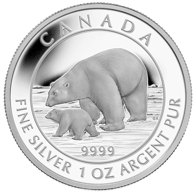 2015 Canada $5 Polar Bear and Cub Fine Silver Coin (Tax Exempt)