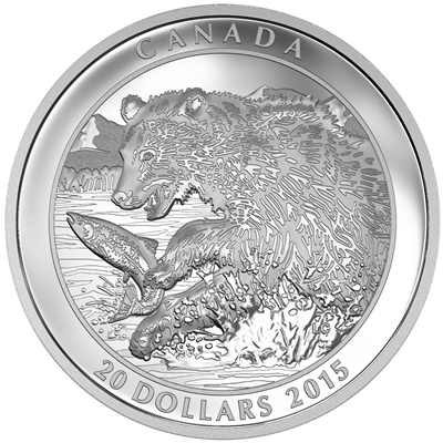 RDC 2015 Canada $20 Grizzly Bear - The Catch Fine Silver (No Tax) - (Missing box)