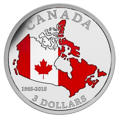 2015 $3 50th Anniversary of the Canadian Flag Fine Silver (No Tax)