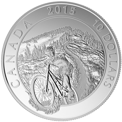 2015 $10 Adventure Canada Mountain Biking Fine Silver (No Tax)
