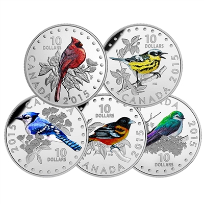 RDC 2015 Canada $10 Colourful Songbirds 5-Coin Set & Deluxe Box (No Tax) Scuffed Capsule